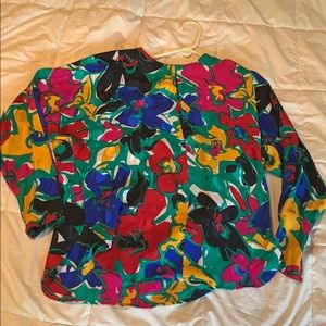 Flora Kung size 10 silk long sleeve blouse floral